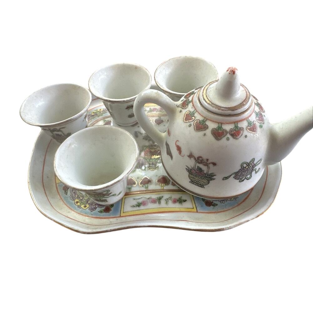 Chinese vintage hand painted porcelain tea set 7 piece teapot cups‎